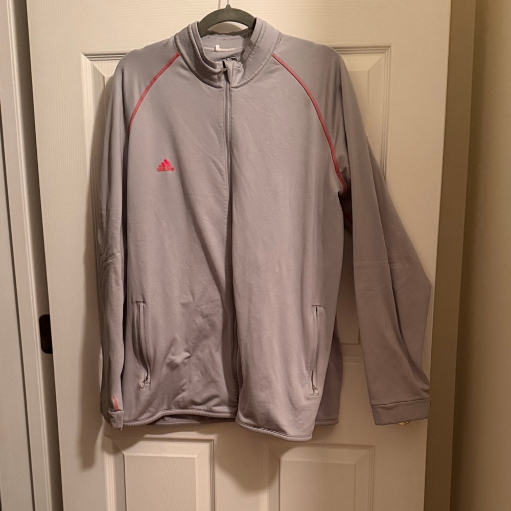 Adidas Light Gray Full Zip Golf Jacket with Red Highlights